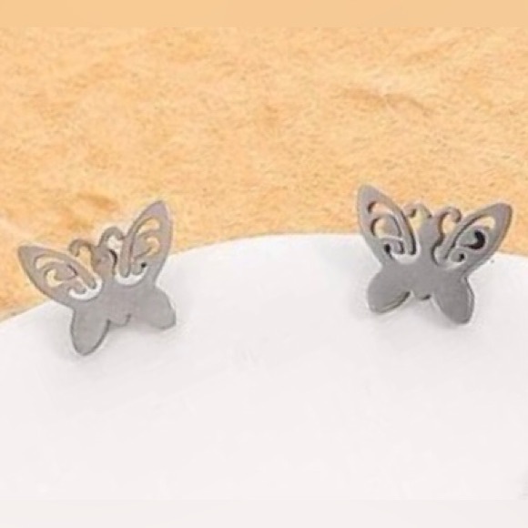 “Curlicue Butterfly” Coil Spiral Swirl Loop Twist Scroll Ringlet Mini Steel Stud - Picture 6 of 16